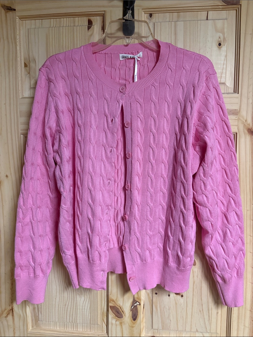 Grace Karin Pink Cable-Knit Button Cardigan
